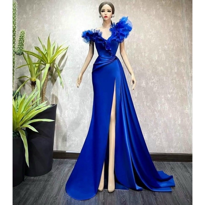 MS1268y ĐẦM DẠ HỘI VAI NHÚNG PHỒNG PHỐI TÀ NGOÀI