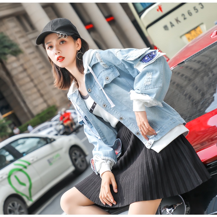 Áo Khoác Jeans Đôi Phối Mũ Nỉ Unisex Cho Cả Nam Và Nữ Vải Jeans Xuất Dày Dặn