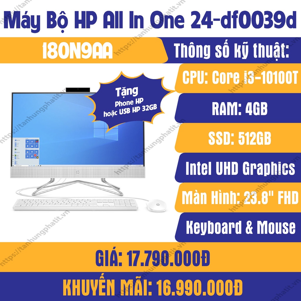 Máy tính để bàn All In One HP 24-df0039d Touch (180N9AA)/ White/ hàng chính hãng, mới 100% | WebRaoVat - webraovat.net.vn