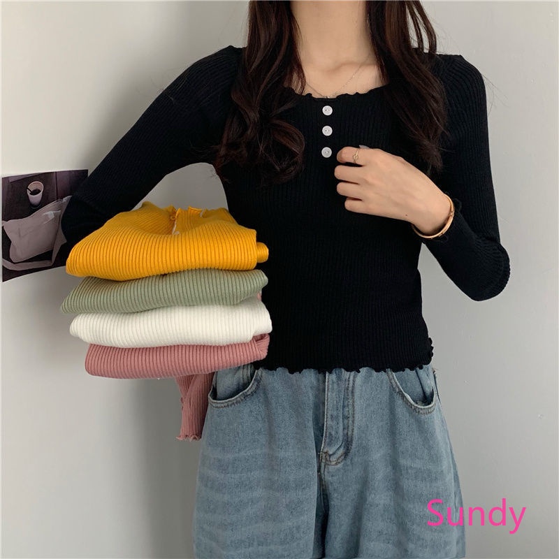 Áo sweater tay dài cổ tròn phong cách thời trang hàn quốc