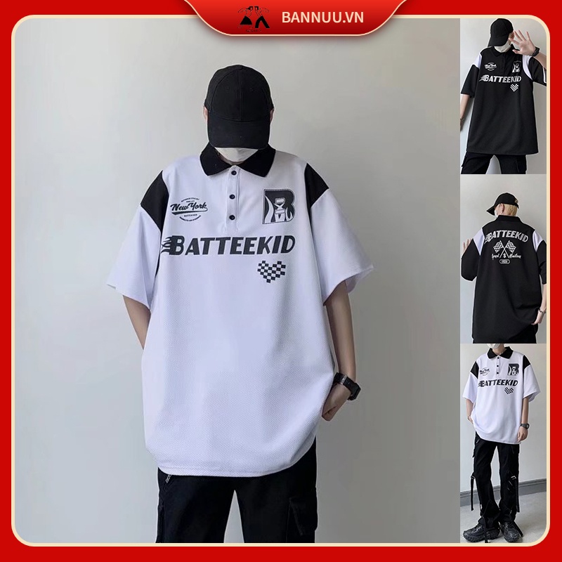 Áo polo Ngắn Tay Dáng Rộng áo polo nam In Chữ áo thun có cổ Đơn Giản áo phông nam có cổ Phong Cách Châu Âu Nam Nữ