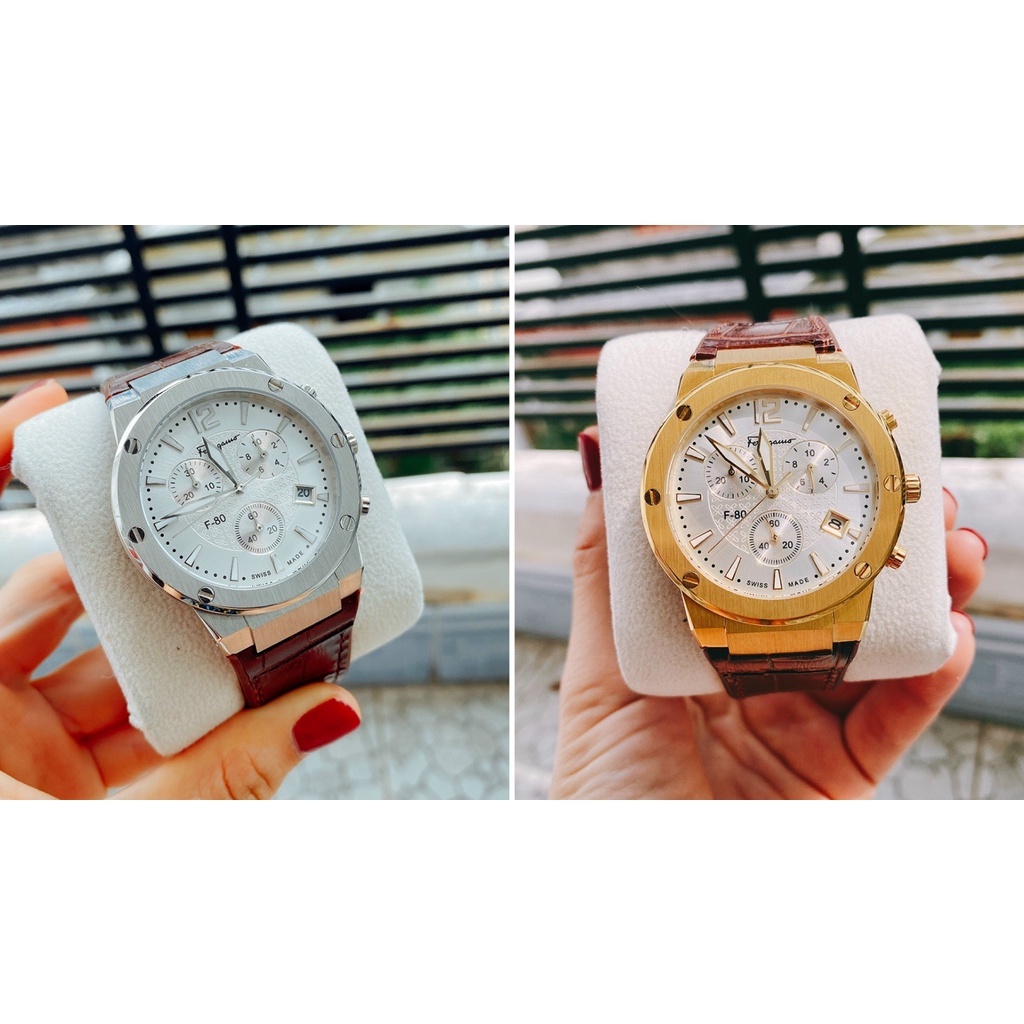 Đồng Hồ Nam Salvatore Ferragamo F80 Chronograph Dây Da Cao Su - Size 43mm - Máy Quartz