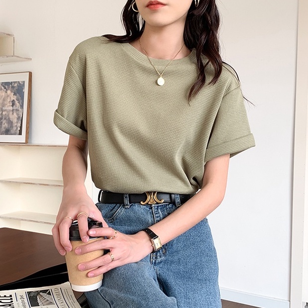 Áo Thun Ngắn Tay Dáng Rộng Màu Xanh Lá 49600 Dễ Phối Đồ