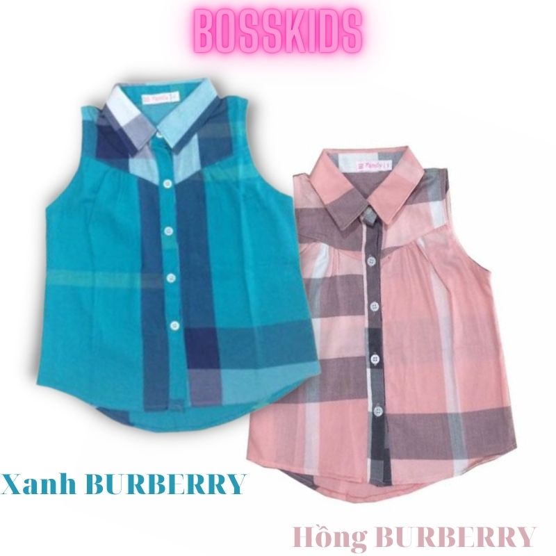 Áo sơ mi cho bé gái sát nách - Bosskids chất vải sọc Burberry phong cách thời trang hiện đại màu xanh và hồng - ASNBG106