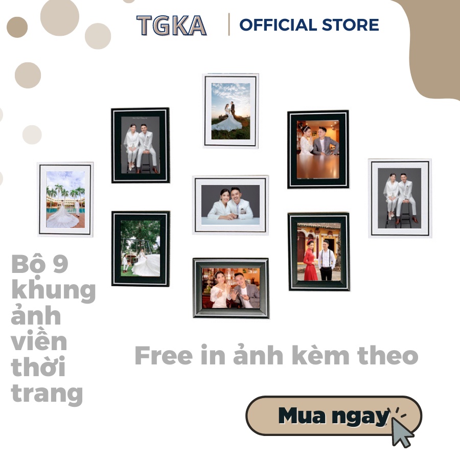Bộ 9 khung ảnh treo tường tiệc cưới kèm ảnh in miễn phí, đóng gói cẩn thận