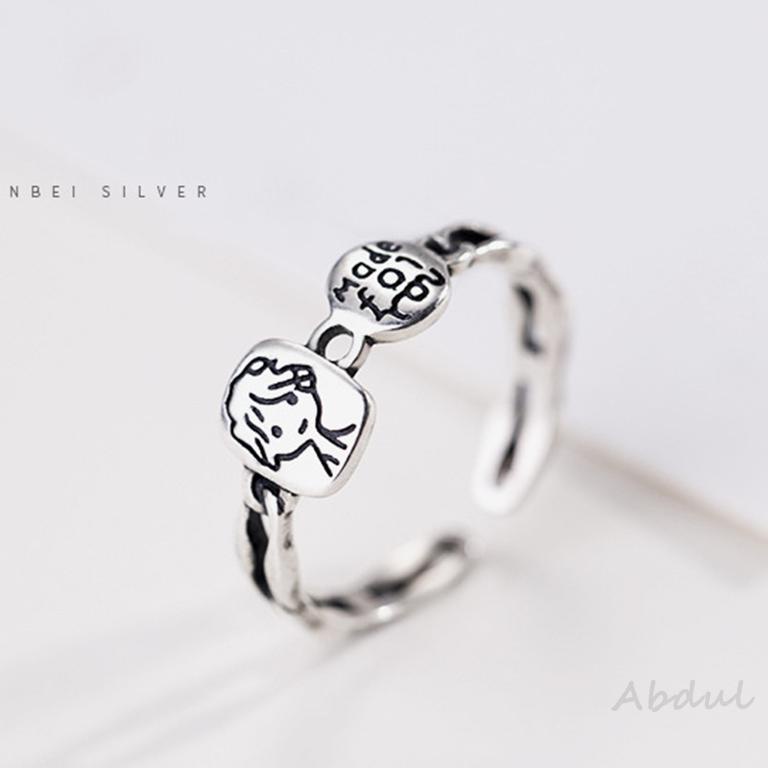 [Abdul] Phiên bản Hàn Quốc của xu hướng avatar chữ cái dễ thương nhẫn nữ giản đơn sáng tạo nhỏ tươi mới chiếc nhẫn mở dây chuyền cũ