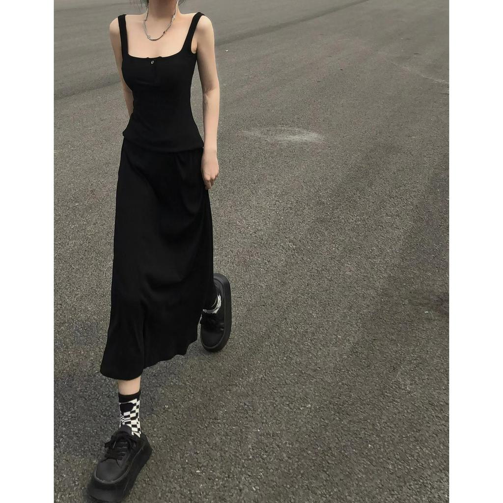 Cocory vn Đầm Chữ A Hai Dây Màu Đen Gợi Cảm Thời Trang Mùa Hè Cho Nữ
