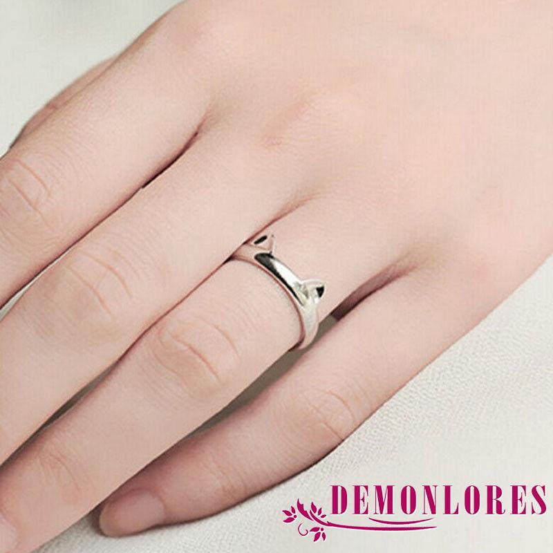 ❀DEM☞New Fashion Women Silver Cute Cat Kitten Ears Animal Design Ring Adjustable Gift