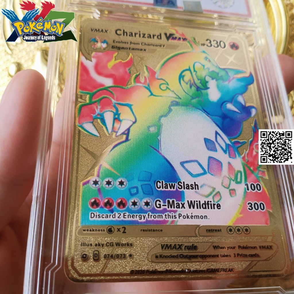 Thẻ bài Charizard Siêu cấp tiến hoá Vmax hợp kim Pokemon mạ vàng không gỉ chữ in nỗi 1834
