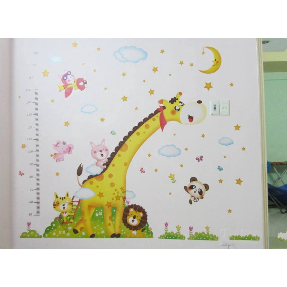 Tranh dán tường ⚡️𝐅𝐑𝐄𝐄 𝐒𝐇𝐈𝐏⚡️ Decal dán tường THƯỚC đo chiều cao hươu cỡ đại - PVC chống thấm nước, keo siêu dính