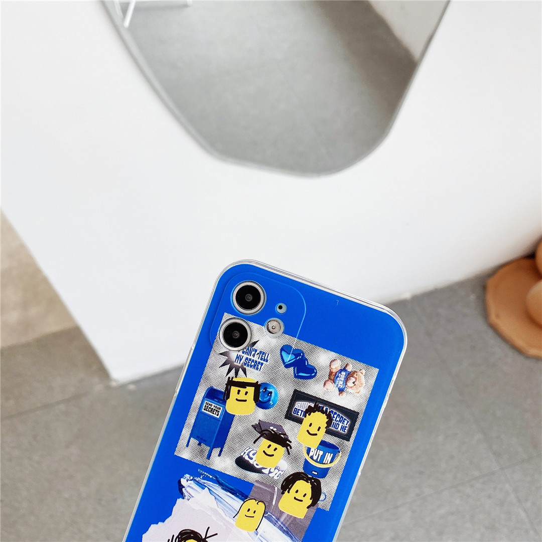 Soft Plastic Phone Cases Cute Couple cartoon Blue graffiti transparent Case suitable for iPhone12 mini 11 PRO MAX 7/8plus SE2020 X/XS XR XSMAX