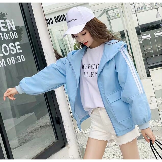 Áo khoát nữ tay dày TK STORE áo khoác dù nữ có nón trùm đầu cao cấp chống gió bụi mưa nắng tia UV xanh nu hồng mỏng nhẹ