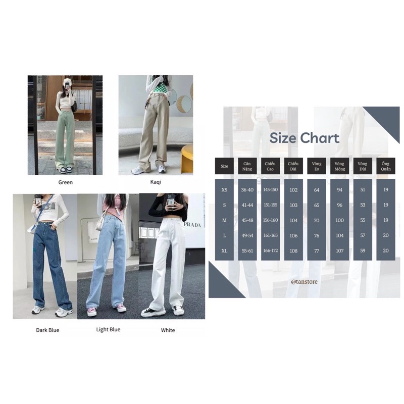 Quần Jeans Và Baggy Kaki Nữ Ống Rộng T-A-N phong cách Hàn Quốc QJNT 5Màu