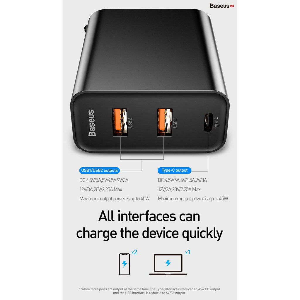 Cốc sạc siêu nhanh 3 cổng Type-C + Dual USB Baseus BS-CH910 Speed PPS, QC/PD3.0/VOOC/HW5A, công suất 60W