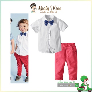 Set áo sơ mi trắng quần kaki Mialy Kids cho bé trai (8-10Kg) - Vải kaki thun mát mẻ cho bé trai