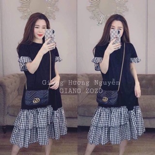 Đầm thun phối bèo caro