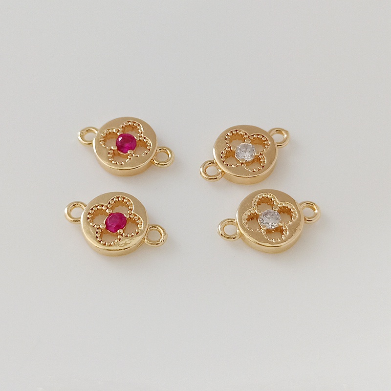 Bộ Vòng Cổ/Vòng Tay/Dây Chuyền Hình Tròn Rỗng Đính Đá Zircon Màu Vàng Đồng 14K DIY 8mm