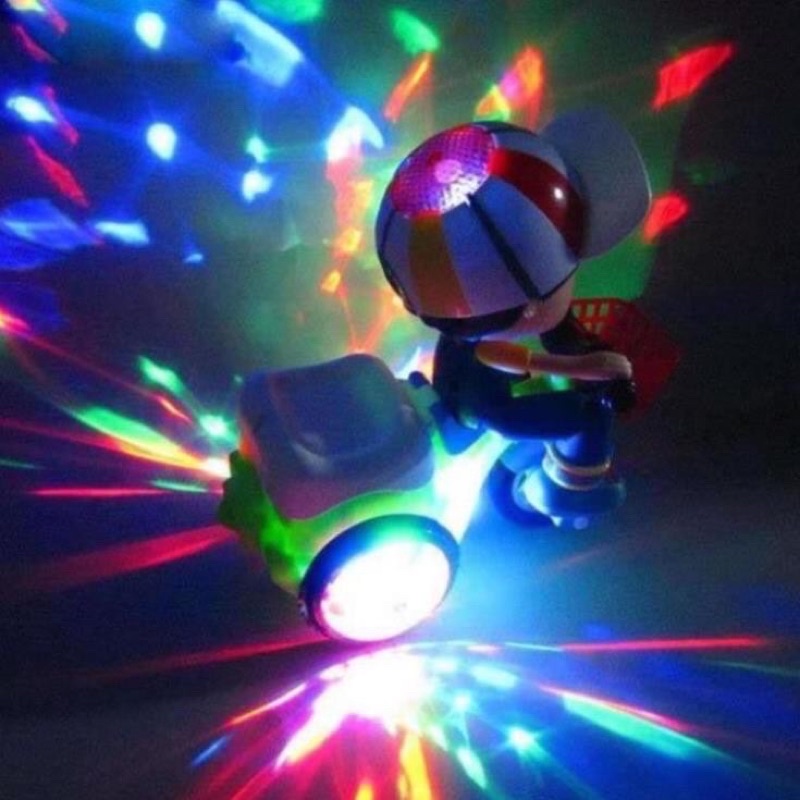 Xe đồ chơi có nhạc và đèn led em bé đạp xe xoay 360 độ