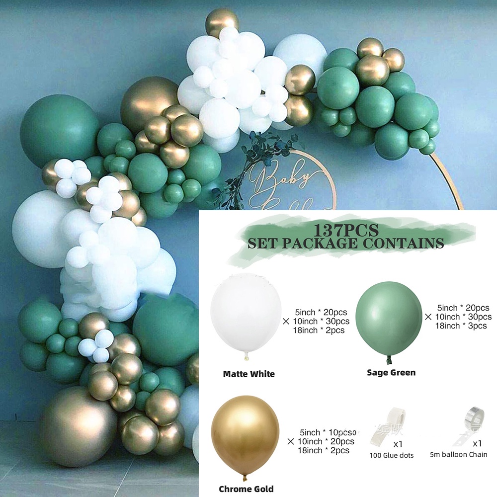 Set 137 Bong Bóng Cao Su Màu Trắng / Bạc Trang Trí Tiệc