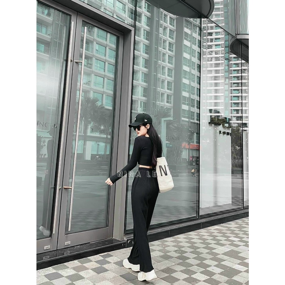 Sét bộ đồ nữ thun gân tay dài cá tính năng động thích hợp mặc ở nhà và đi chơi  ( Hàng Xịn )