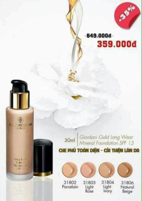 Kem nền bền màu Long Wear Mineral Foundation chứa thành phần Khoáng Chất Núi Lửa tự nhiên từ đỉnh núi Etna, chỉ số SPF15