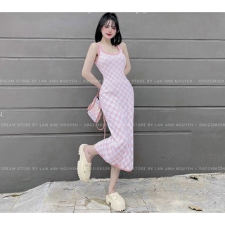 Đầm Body 2 dây Caro viền