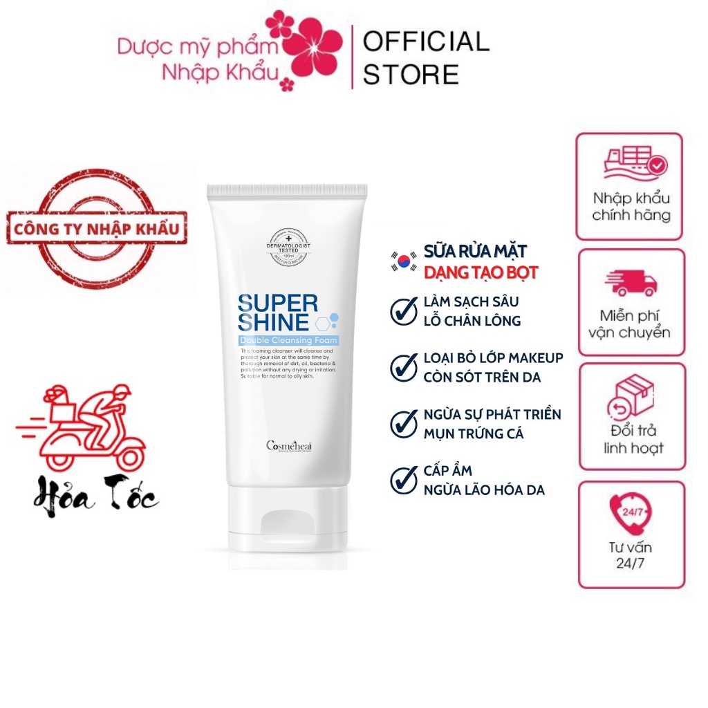 Sữa rửa mặt tạo bọt Cosmeheal Suppershine Double Cleansing Foam cho da dầu, da mụn,da bình thường