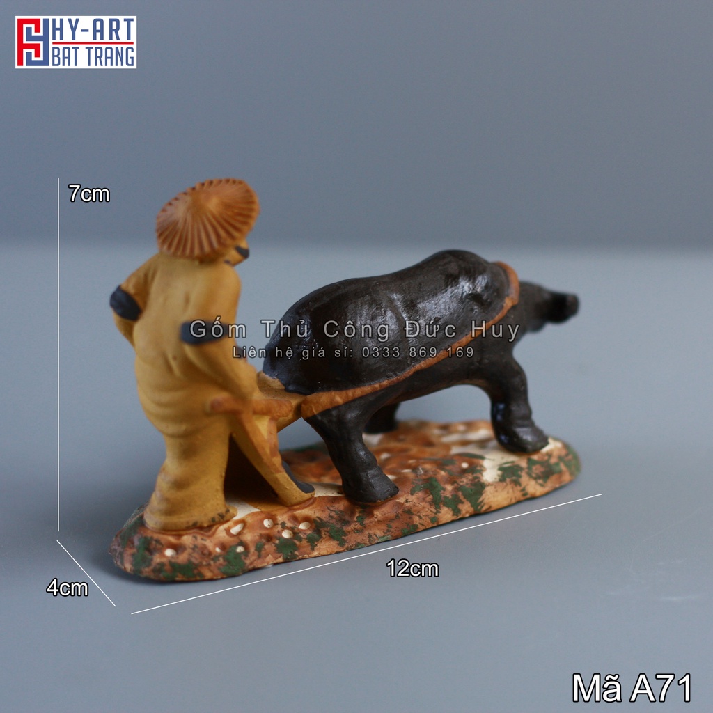 Tượng gốm lão nông cày ruộng phụ kiện trang trí tiểu cảnh hòn non bộ bể cá chậu cây bonsai
