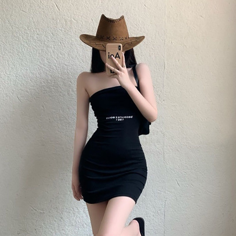 IELGY Đầm Ngắn Ôm Hông Cổ Thấp Thời Trang Dành Cho Nữ
