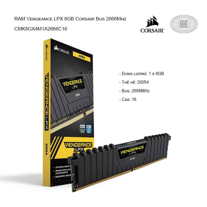 Ram máy tính DDR4 Corsair 8GB-Bus 2666 CMK8X4M1A2666C16 - Chính hãng