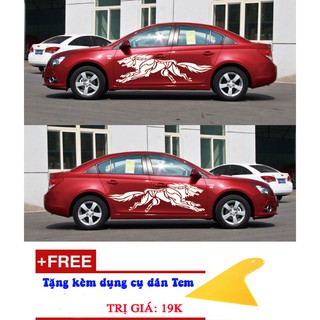 Bộ Tem Dán Sườn Xe Hình Sói Cá Tính Mạnh Mẽ  D-218 (Trắng)