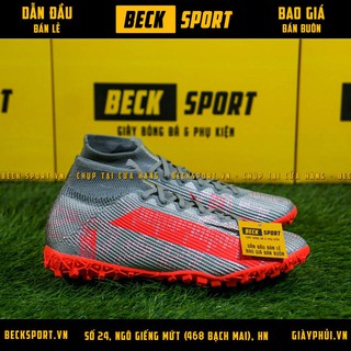 Giày Bóng Đá Mercurial Superfly 7 Elite Xám Hồng Vạch Đen Cao Cổ TF