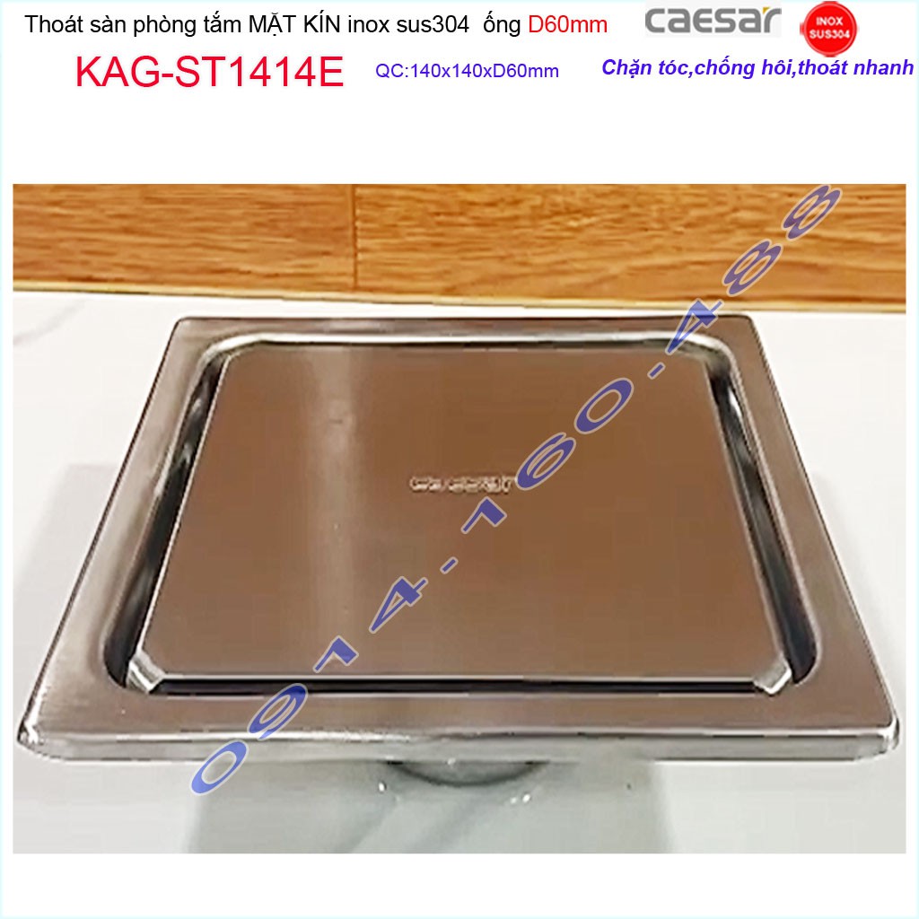 Thoát sàn Caesar 14x14cm ST1414E-D60 mặt inox kín, phễu thoát sàn SUS304 thoát nước nhanh chống hôi chặn tóc tốt