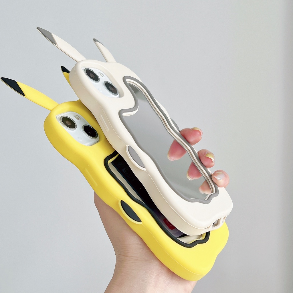 Ốp Điện Thoại Mềm In Hình Pikachu Hoạt Hình Có Gương Chống Rơi Vỡ Cho Iphone 14 14 Max 11 12 13 Pro Max