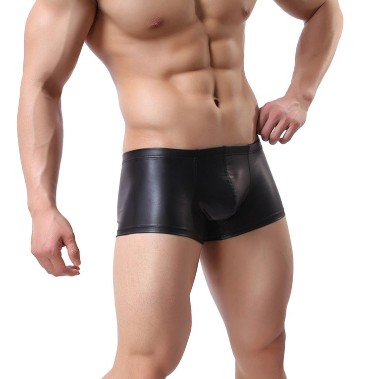 #cz Black Men Leather Underwear Tight Boxer Briefs Shorts Bulge Pouch Underpants