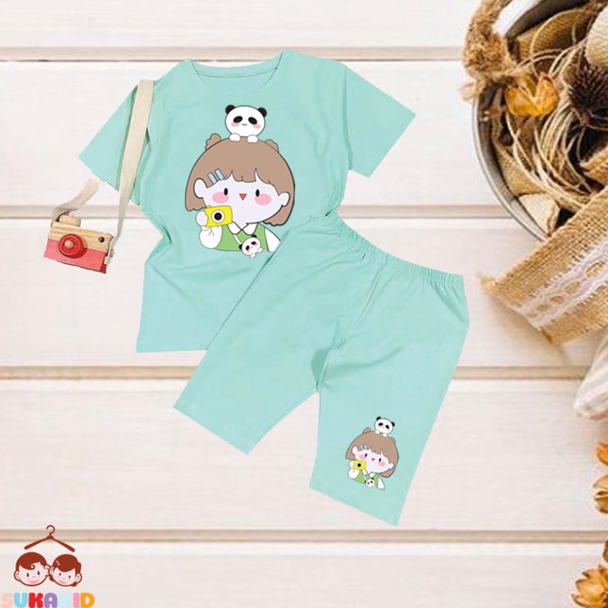 ( Km ) Combo 3 Đồ bộ tay ngắn quần lửng hình bé gái gấu cho be từ 6kg-29kg.BDBG63.