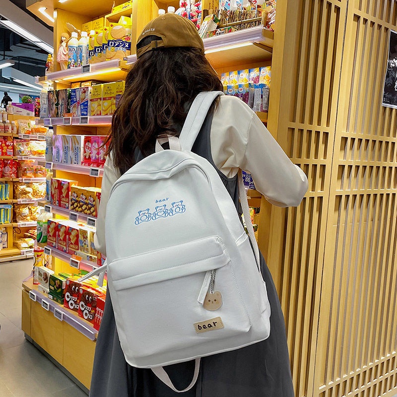 Ba Lô Đi Học Thêu Hình Gấu Dễ Thương Cho Nữ