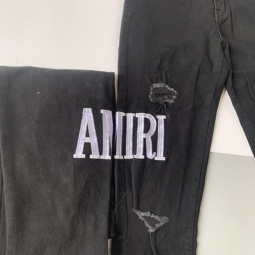 Quần Jean Biker Côn Amiri Rách Dệt Chữ Da