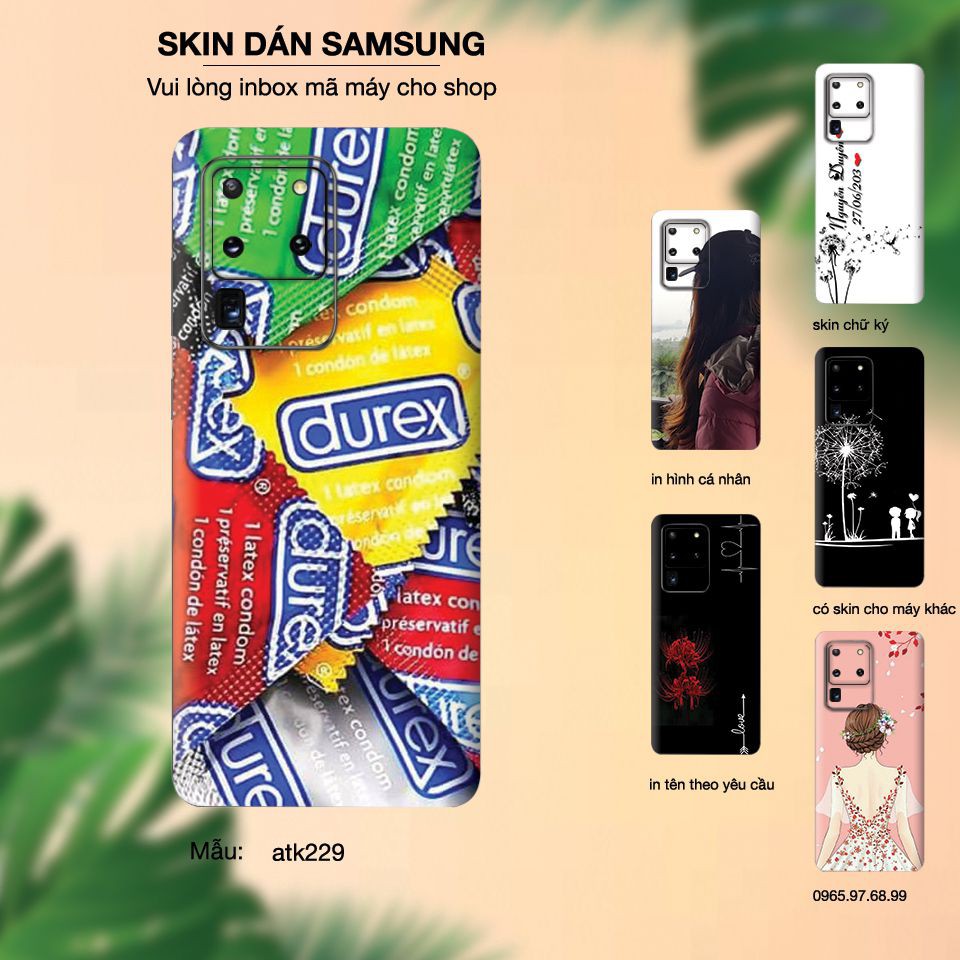 Skin dán điện thoại Samsung in hình durex - atk229 (inbox mã máy cho Shop)