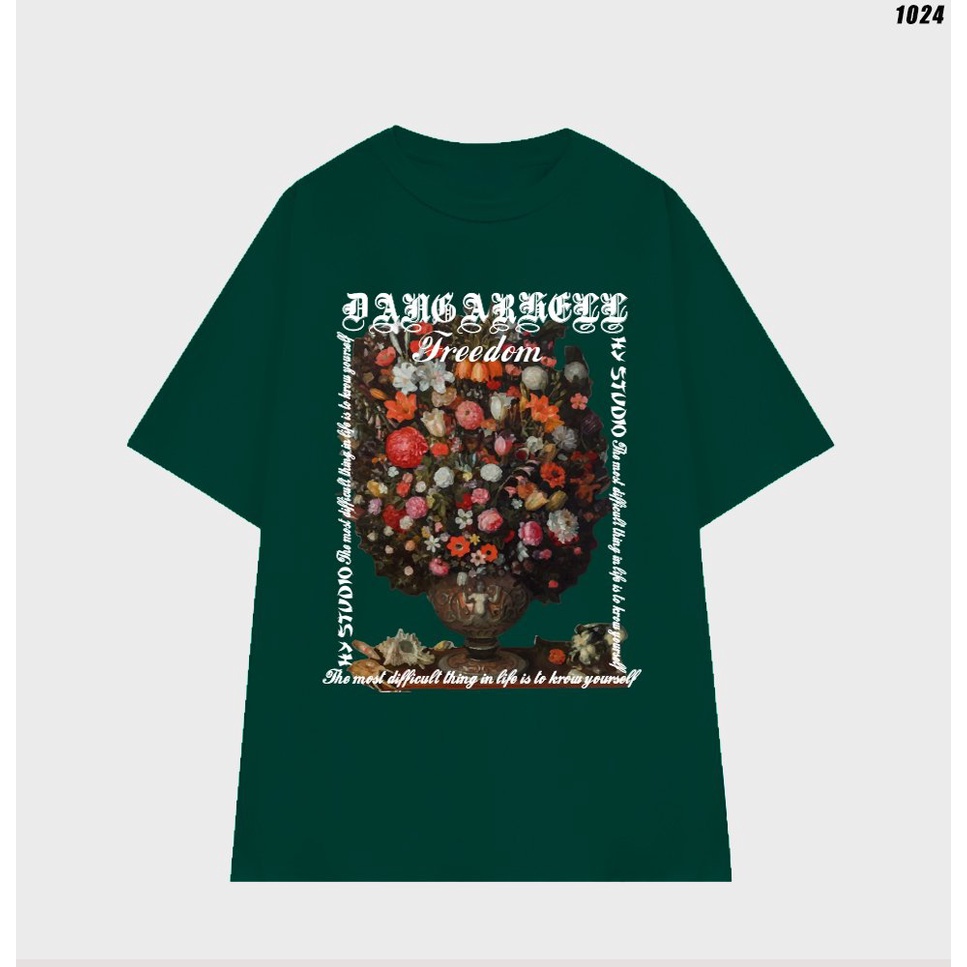 Áo Thun Tay Lỡ Unisex Cotton 100 Form Rộng HY KOREA Bình hoa 1024.