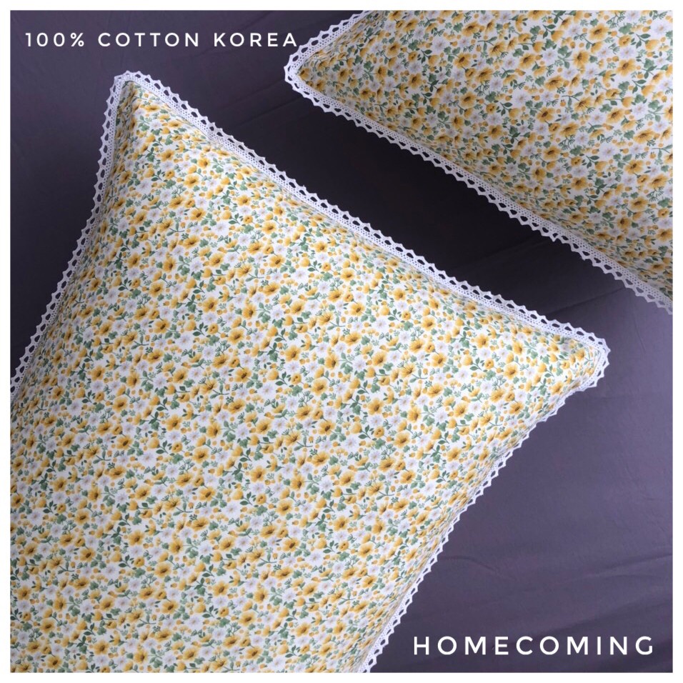 Vỏ gối nằm cotton Hàn hoa nhí viền ren kích thước 45x65cm/50x70cm thương hiệu Homecoming