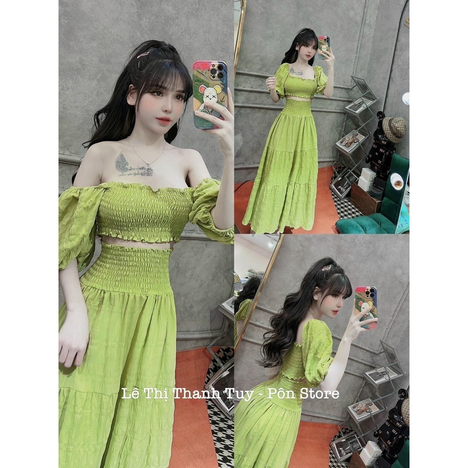 Đầm maxi đi biển cao cấp hai dây nhỏ dập ly xoắn ngực siêu đẹp