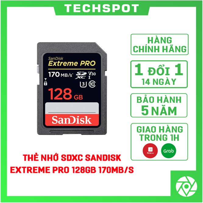 Thẻ nhớ SDXC SanDisk Extreme PRO 128GB UHS-I U3 4K V30 170MB/s - Model 2019 (SDSDXXY-128G-ANCIN)