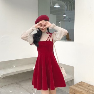 Váy yếm nhung xoè buộc dây