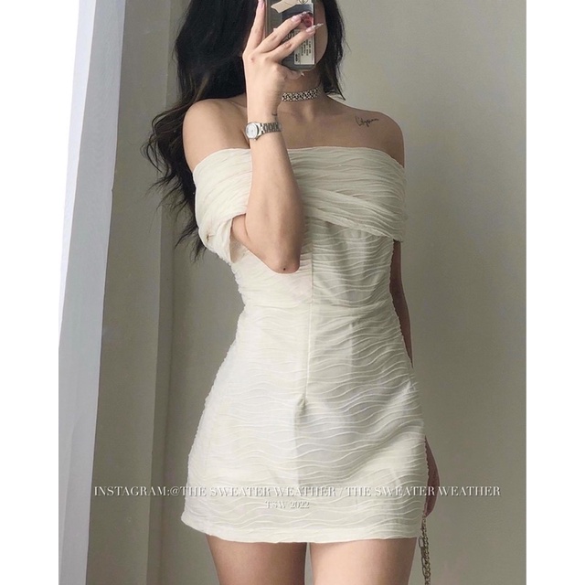 Váy minidress trễ vai gân sóng the.sweaterweather TSW (ảnh thật)