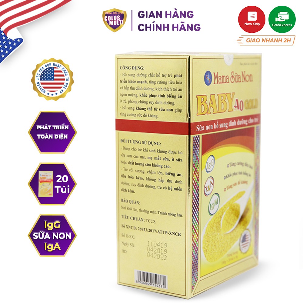 Sữa non Colosmulti Baby A0 Gold hộp 20 túi x 6g tăng cường tiêu hóa và sức đề kháng cho bé