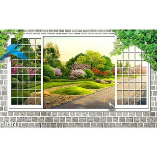 TRANH DÁN TƯỜNG 3D CỬA SỔ PHONG CẢNH ĐẸP 381NT  -  TRANH DÁN TƯỜNG HÌNH Ô CỬA SỔ NHÌN RA PHONG CẢNH