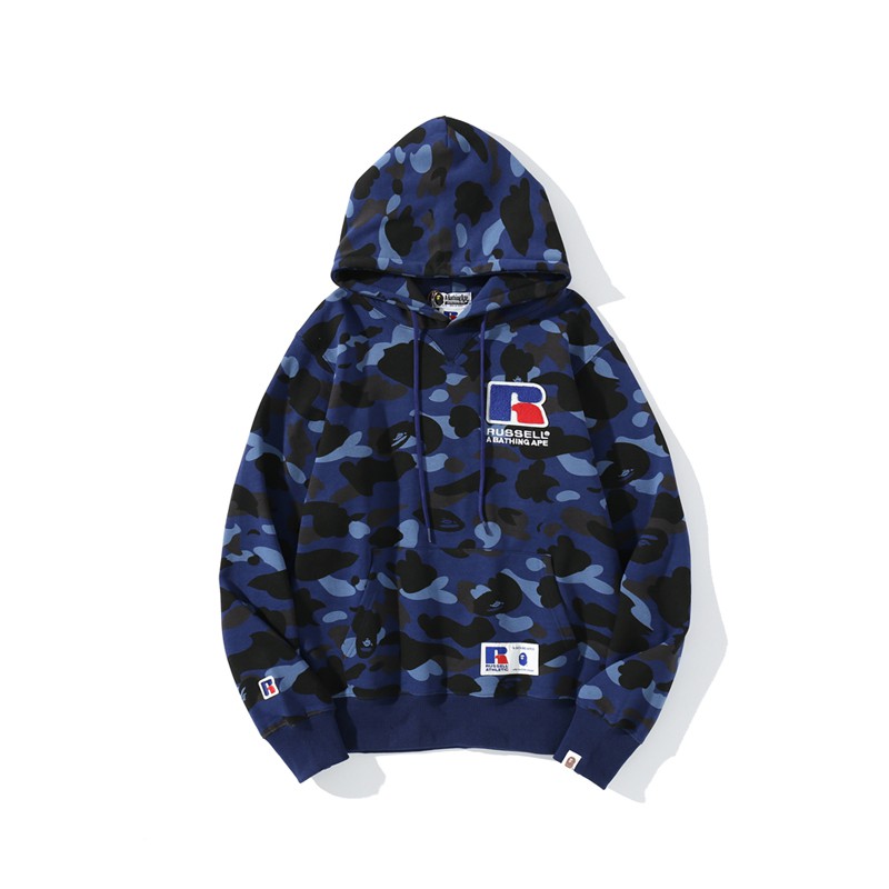 BAPE Áo Khoác Hoodie Tay Dài Thêu Hình Cá Mập Thời Trang