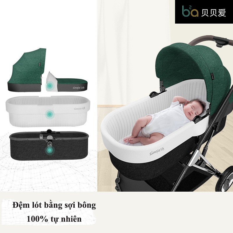 V2021 Xe đẩy nôi trẻ em 2 chiều 3 tư thế gấp gọn siêu nhẹ chỉ 7kg với đệm bông cực êm, tay cầm bằng da bánh xe siêu to