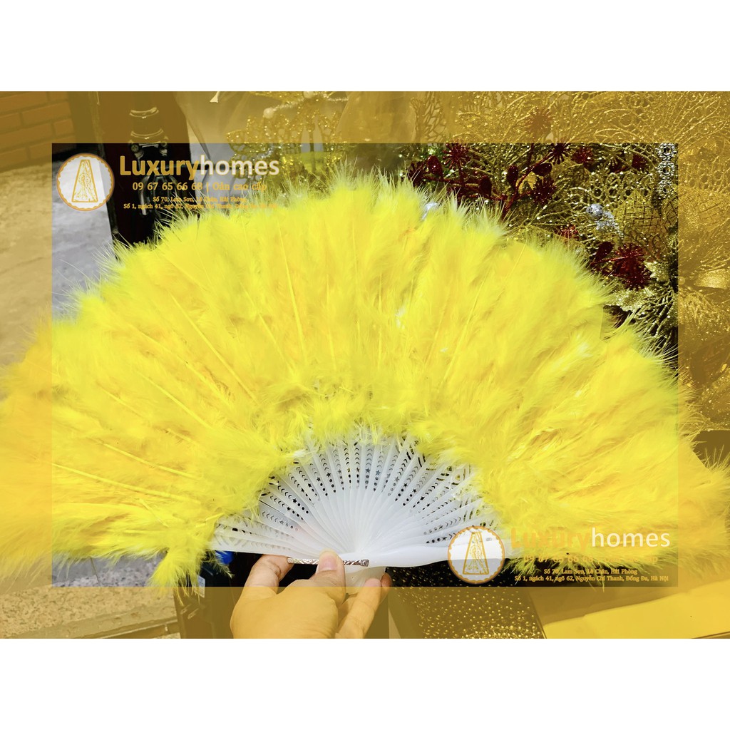 Quạt lông vũ loại nhỡ múa cổ trang, Quạt lông vũ trang trí oản tài lộc, LuxuryHomes